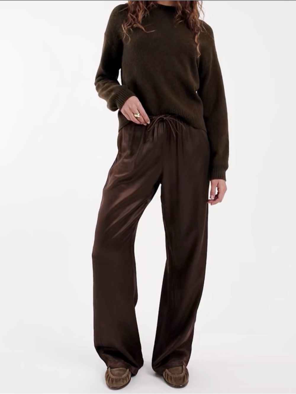 NWT ASOS Satin Wide Leg Pull On Pants Chocolate Brown Size XS